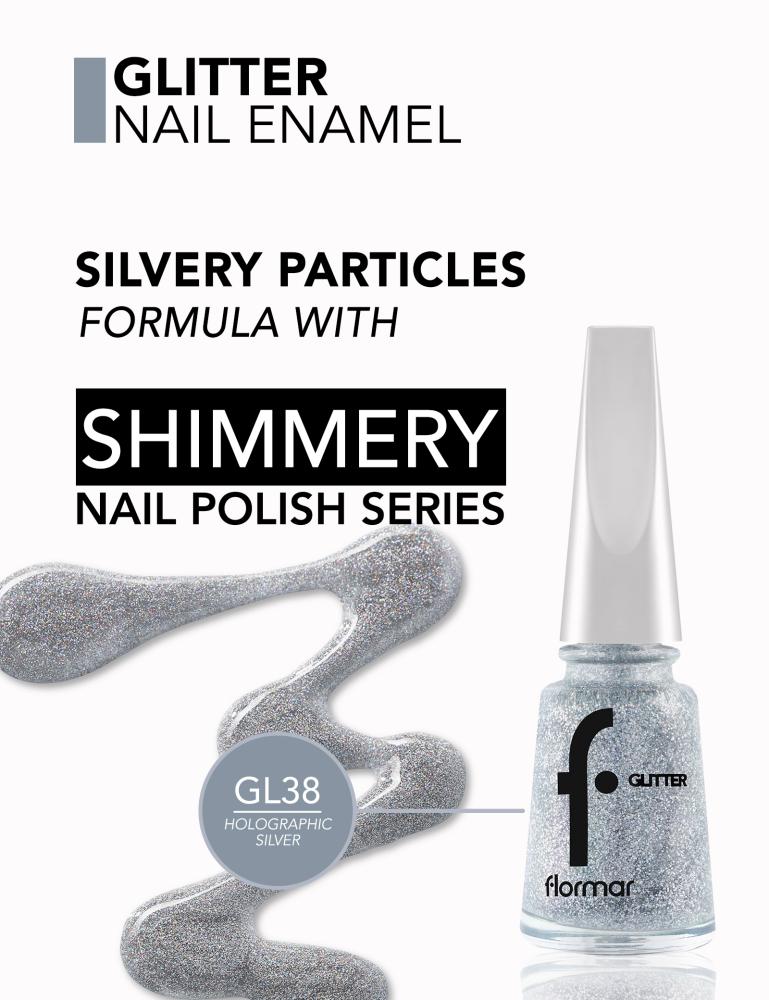 فلورمار طلاء الأظافر جيلتير 11مل HOLOGRAPHIC SILVER رقمGL38