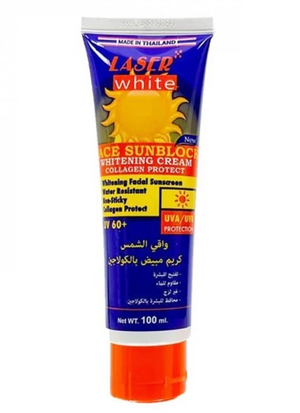 صورة كريم واقي شمس SPF50 مفتح للبشرة بالكولاجين 100جرام للبشرة العادية و الجافة من ليزر وايت