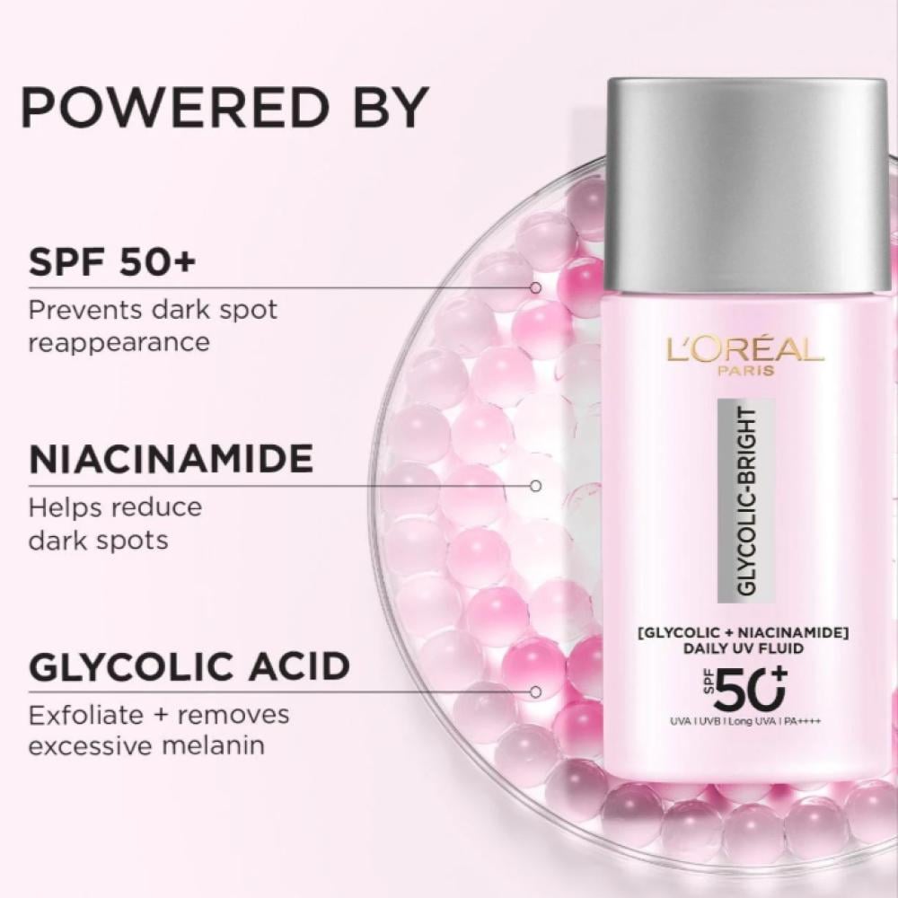 لوريال باريس جليكوليك برايت سائل UV SPF50+ يومي ضد البقع الداكنة 50مل